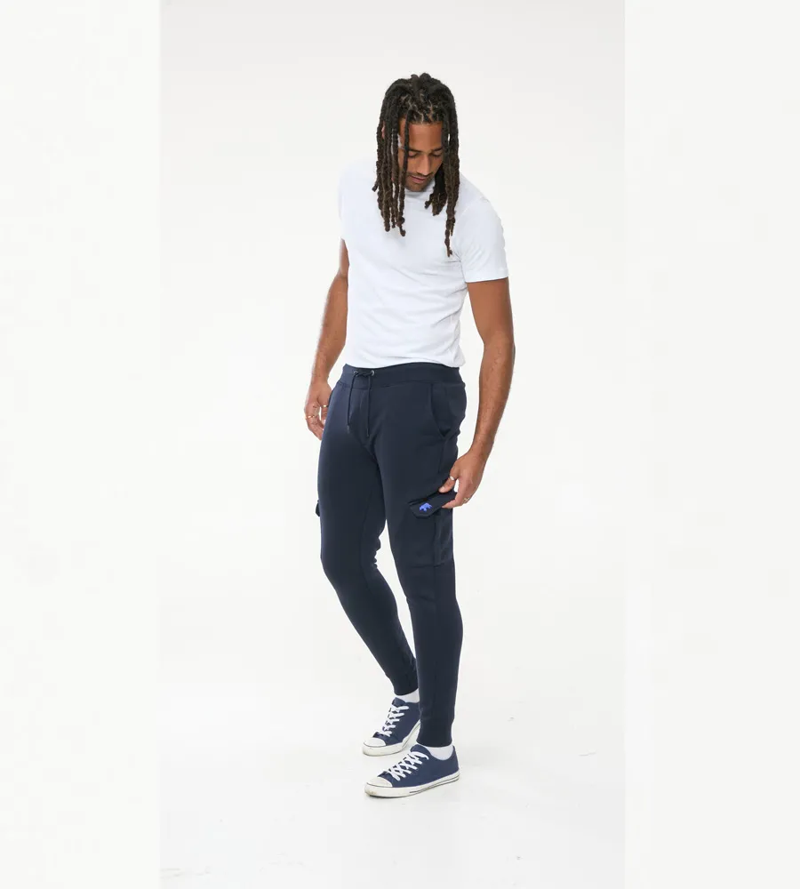 D555 Mens Navy Joggers With Cargo Pocket and Ribbed Cuffs (TILDEN 1)